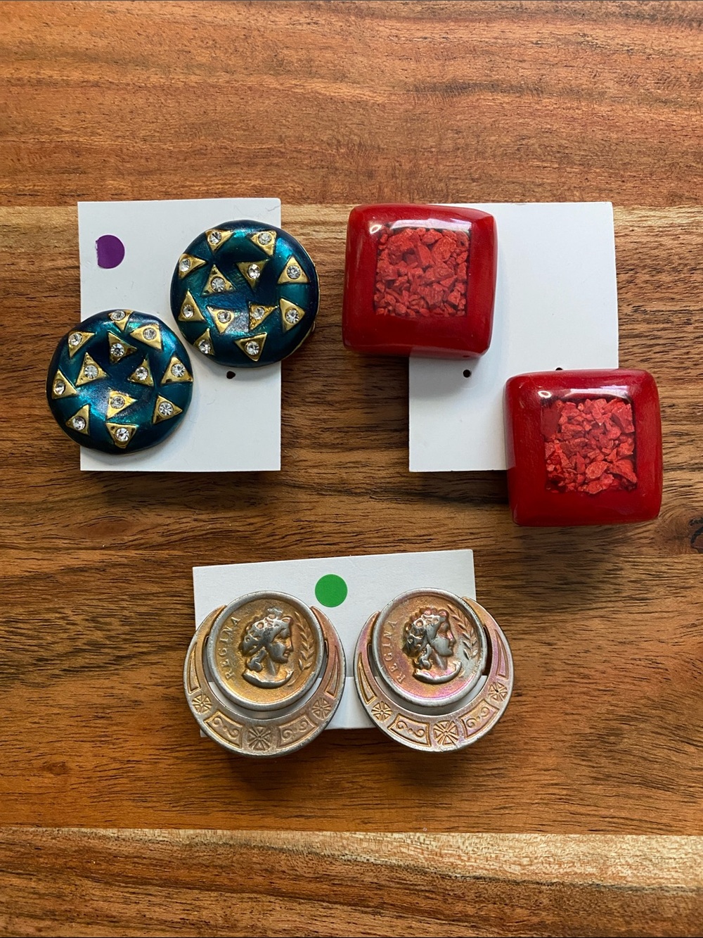 Clip on button earrings 3 pairs